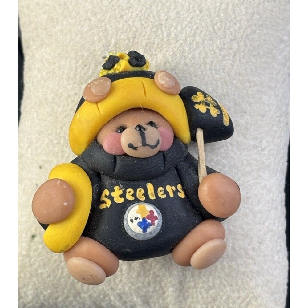 Bear Handmade Polymer Clay Figurine Football Fan NFL Pittsburgh Steelers 2”